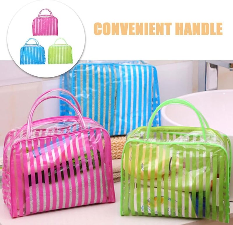 Waterproof PVC Travel Makeup Organizer Toiletry Bag Striped Design Cosmetic Storage Pouch - Image 3